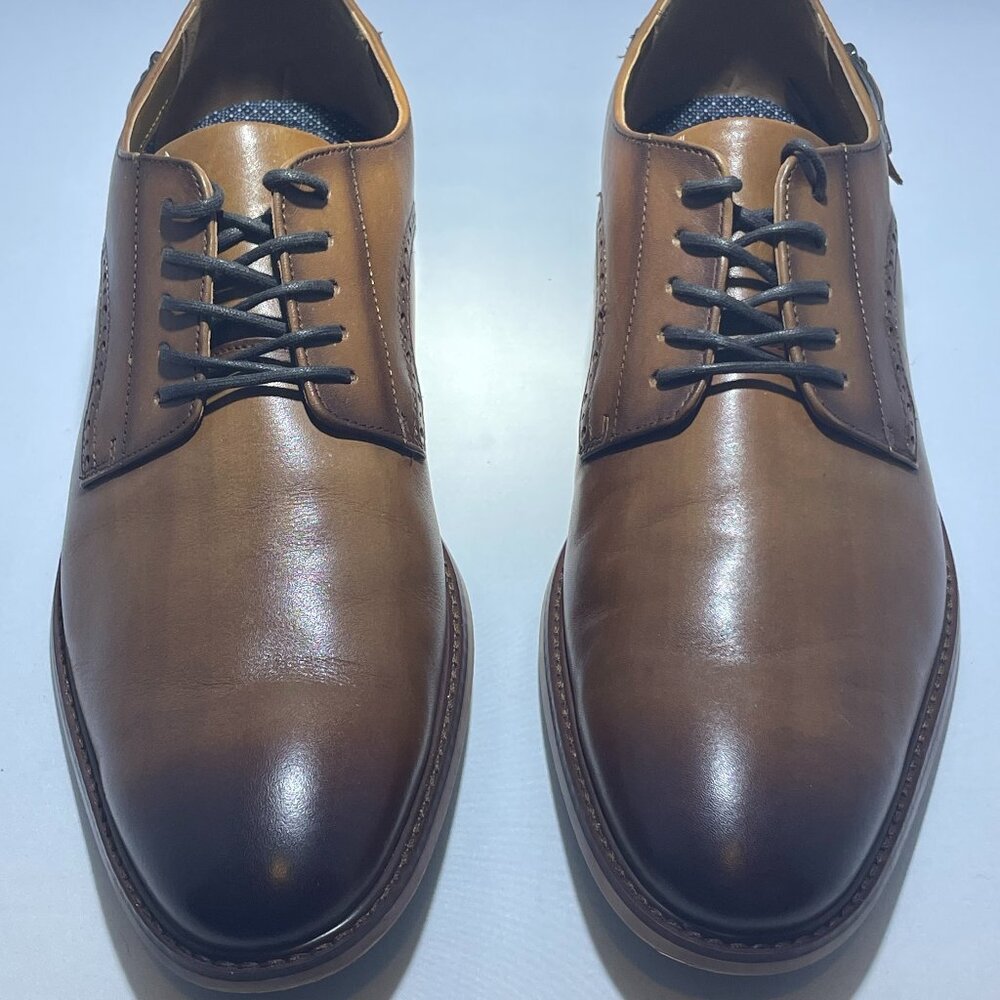 Bar III Sean Leather Lace-Up Oxfords lace-up tan/brown w/ buckle strap at heel